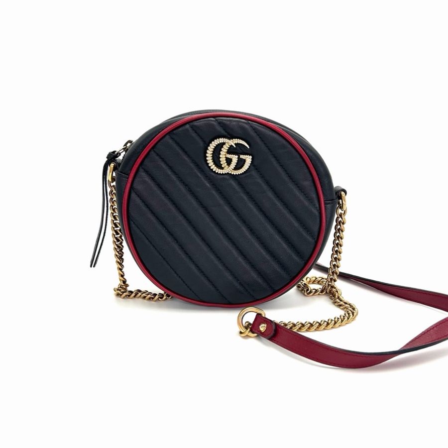 🖤 威選精品|GUCCI 黑色拼紅色 GG Marmont 圓餅包-0