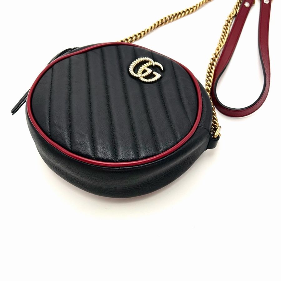 🖤 威選精品|GUCCI 黑色拼紅色 GG Marmont 圓餅包-4