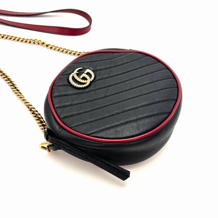 🖤 威選精品|GUCCI 黑色拼紅色 GG Marmont 圓餅包-9