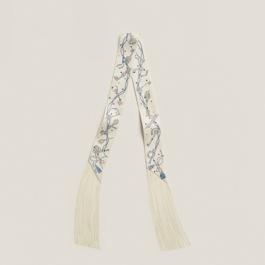 🐑全新 現貨 🧡 Hermes Les Cles a Pois leather fringes Twilly 圓點鑰匙流蘇 小絲巾 🔥🔥🔥-3