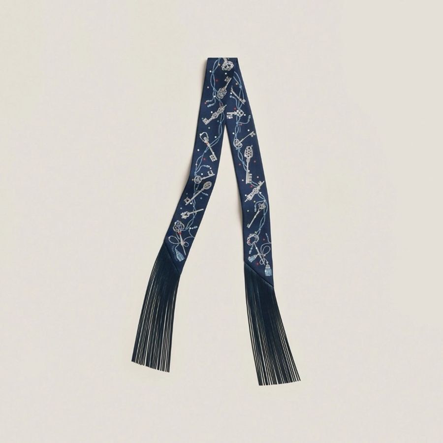 🐑全新 現貨 🧡 Hermes Les Cles a Pois leather fringes Twilly 圓點鑰匙流蘇 小絲巾 🔥🔥🔥-7