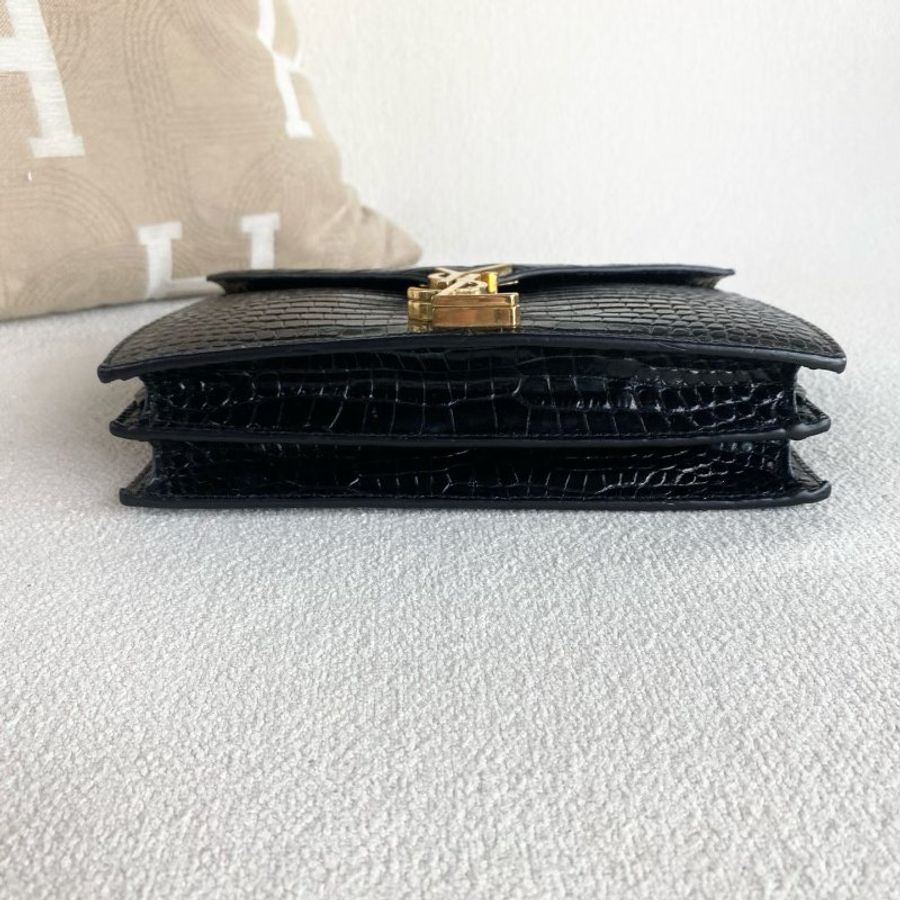 YSL Cassandra黑金鱷魚紋鏈條信封包 黑色金扣 鱷魚壓紋 22*16*6 98新配件塵袋-3