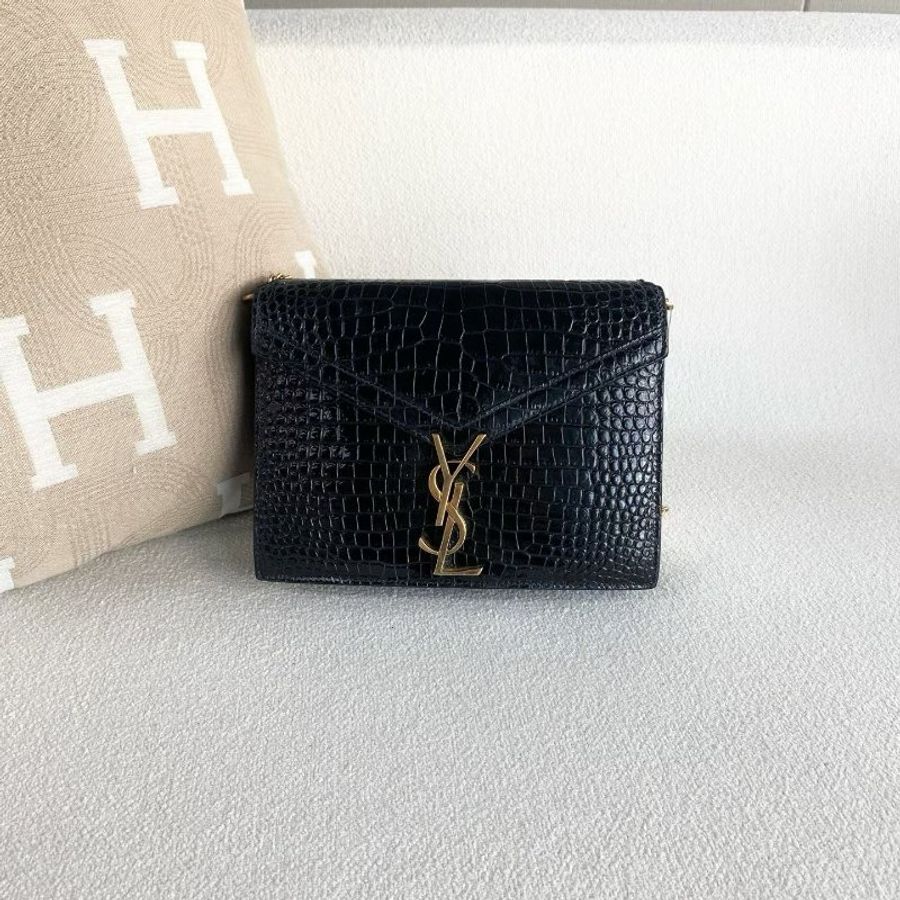 YSL Cassandra黑金鱷魚紋鏈條信封包 黑色金扣 鱷魚壓紋 22*16*6 98新配件塵袋-4