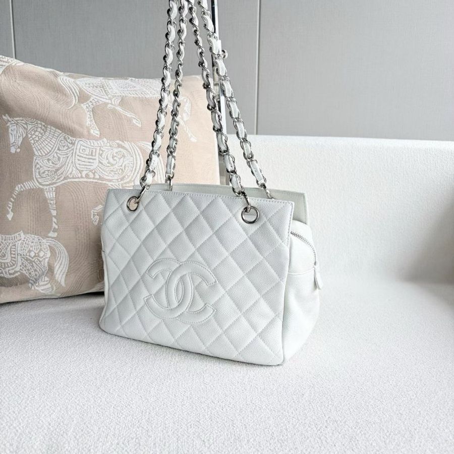 Chanel 白銀 PTT鏈條包 荔枝皮 25*18*13 99新配件塵袋-2