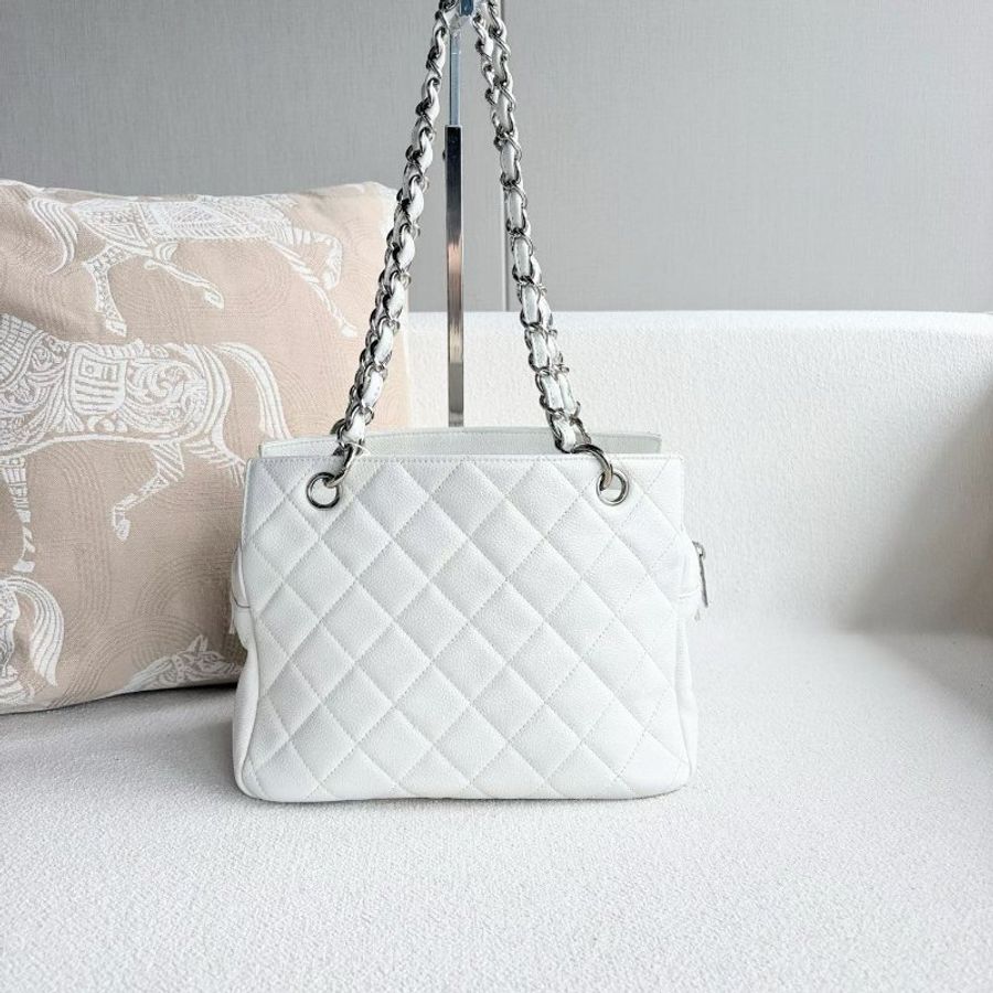 Chanel 白銀 PTT鏈條包 荔枝皮 25*18*13 99新配件塵袋-4
