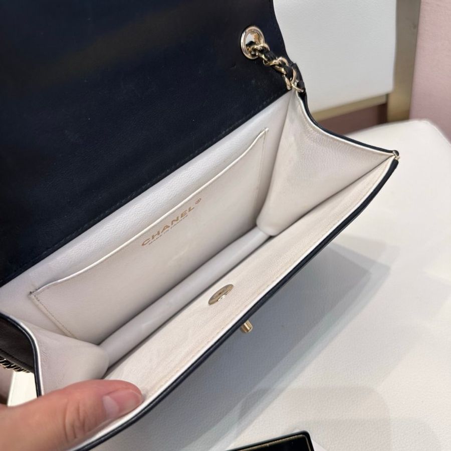 Chanel 黑白熊貓拼色woc鏈條肩背包 21*16 98新配件保卡-8
