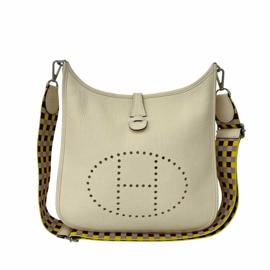 愛馬仕 Evelyne 3 PM Taurillon Clemence 皮革單背包/斜背包,象牙色,65819-0