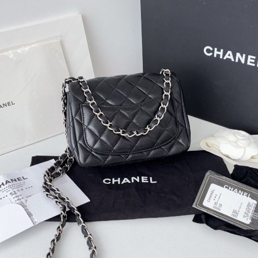 香奈兒/Chanel 黑銀CF方胖子鏈條包-1