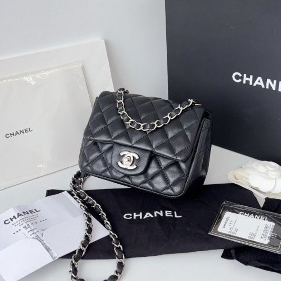 香奈兒/Chanel 黑銀CF方胖子鏈條包-2
