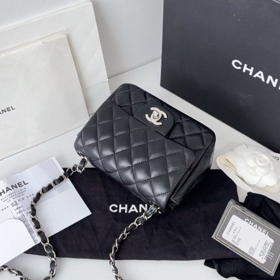 香奈兒/Chanel 黑銀CF方胖子鏈條包-3