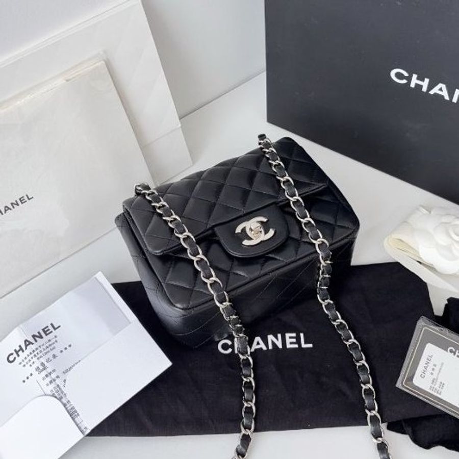 香奈兒/Chanel 黑銀CF方胖子鏈條包-4