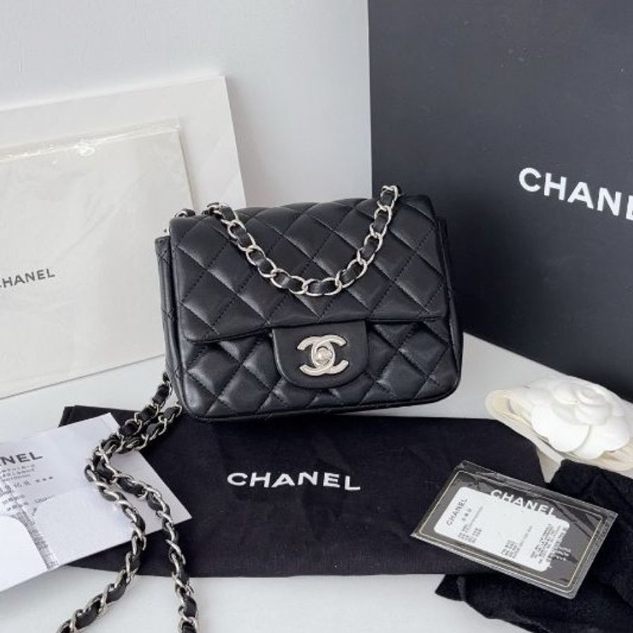 香奈兒/Chanel 黑銀CF方胖子鏈條包-5