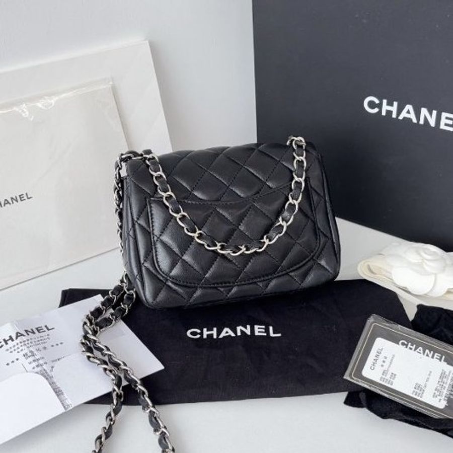 香奈兒/Chanel 黑銀CF方胖子鏈條包-6