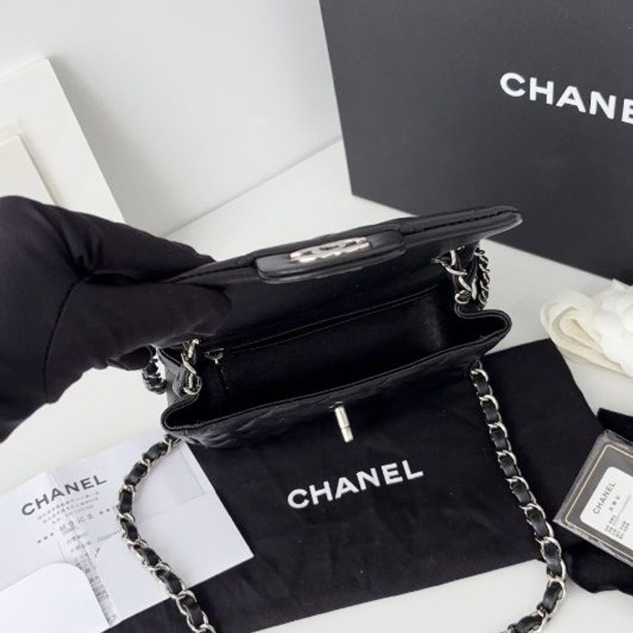 香奈兒/Chanel 黑銀CF方胖子鏈條包-8