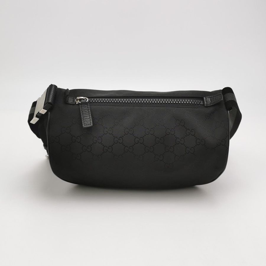 Gucci 古馳 牛皮尼龍布純色雙G印花皮標字母Logo腰包胸包-4