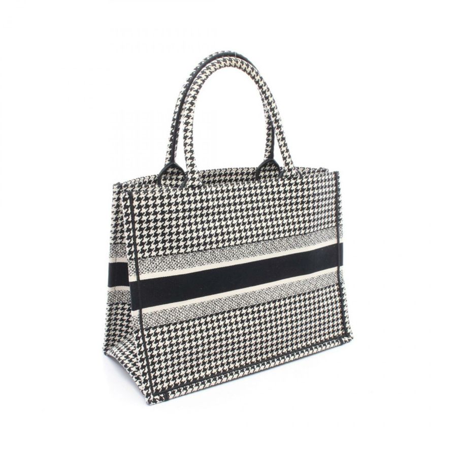 Christian Dior BOOK TOTE 中型手提包 帆布提花 黑白 二手 女士-1