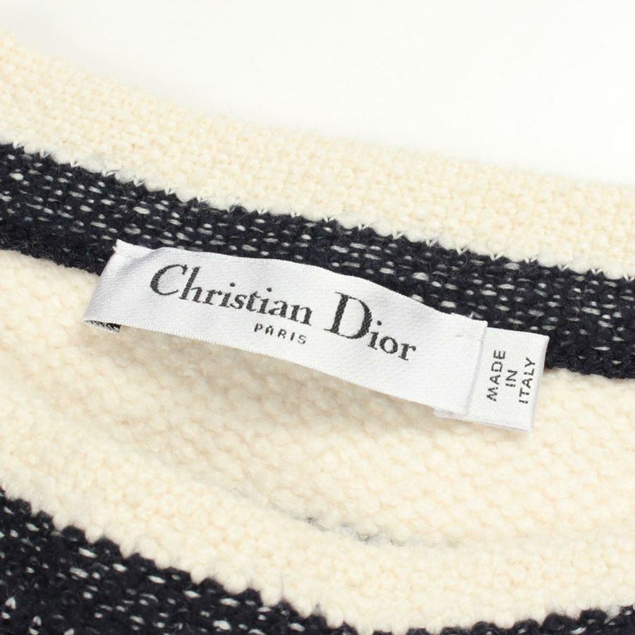 Christian Dior 條紋短袖洋裝 #36 棉羊毛 白色 海軍藍 二手 女款-2