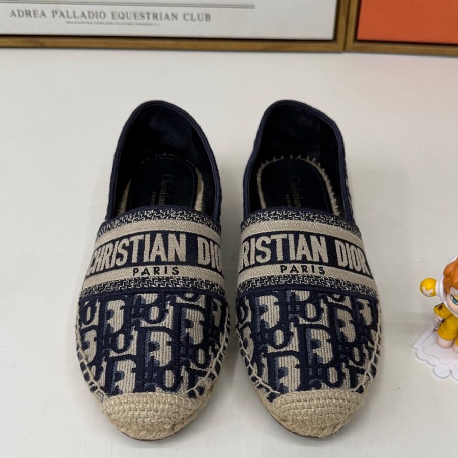 迪奥/Dior 深蓝色棉质刺绣 Oblique 印花 36.5 碼渔夫鞋-0