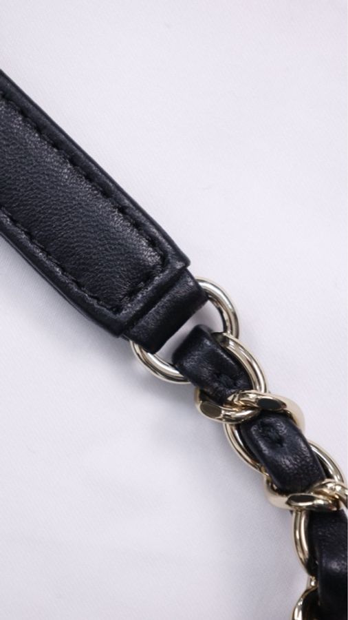 Chanel 19年灰色毛呢皮穿链滚边cf单肩包-19