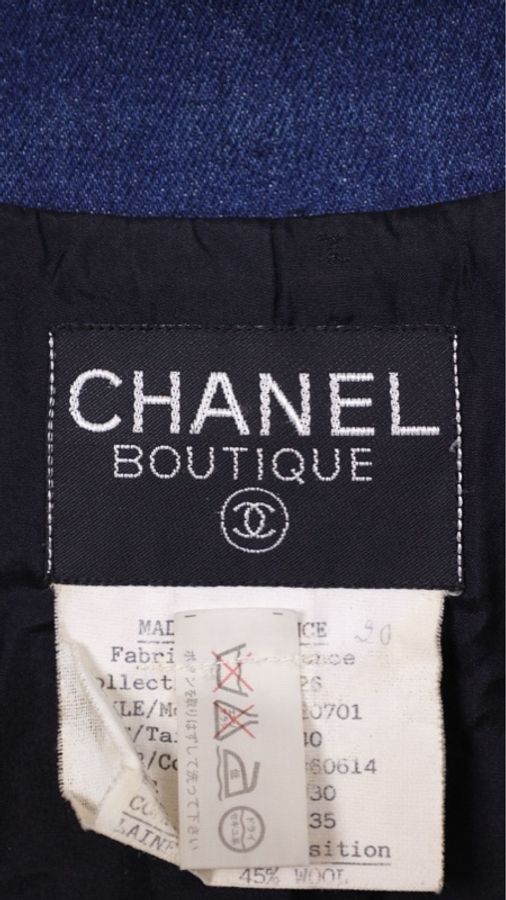 Chanel 91年紫色粗花呢丹宁牛仔滚边四口袋外套-11