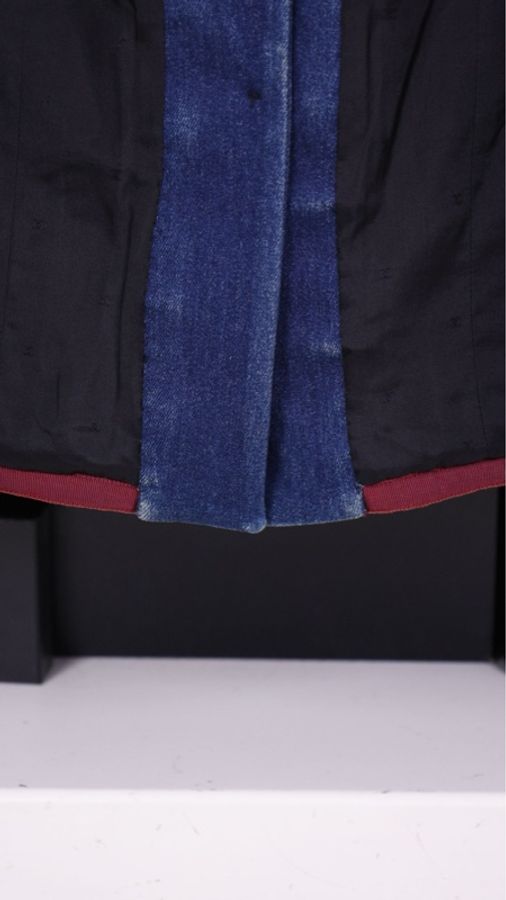 Chanel 91年紫色粗花呢丹宁牛仔滚边四口袋外套-16