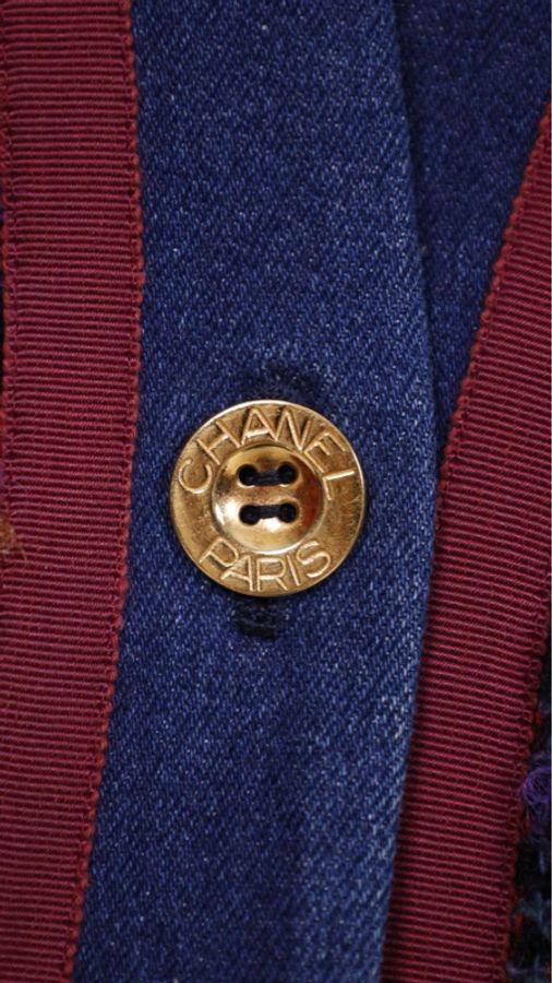 Chanel 91年紫色粗花呢丹宁牛仔滚边四口袋外套-20