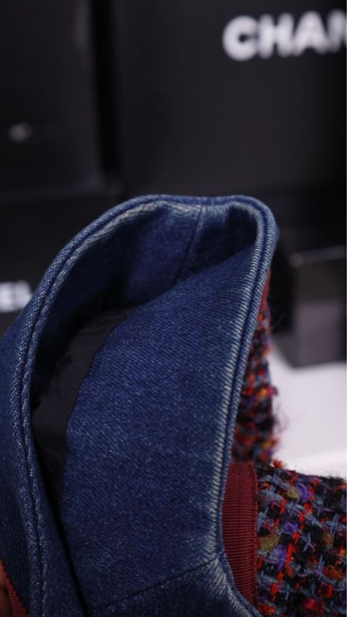 Chanel 91年紫色粗花呢丹宁牛仔滚边四口袋外套-30