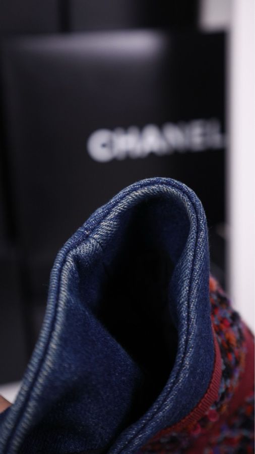 Chanel 91年紫色粗花呢丹宁牛仔滚边四口袋外套-33