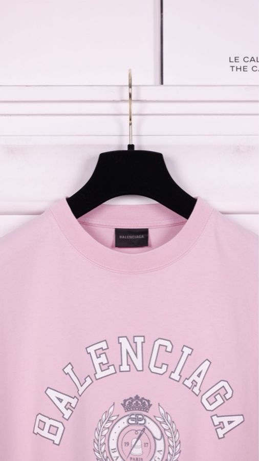 Balenciaga 23SS粉色裂纹字母麦穗图案短袖上衣-16