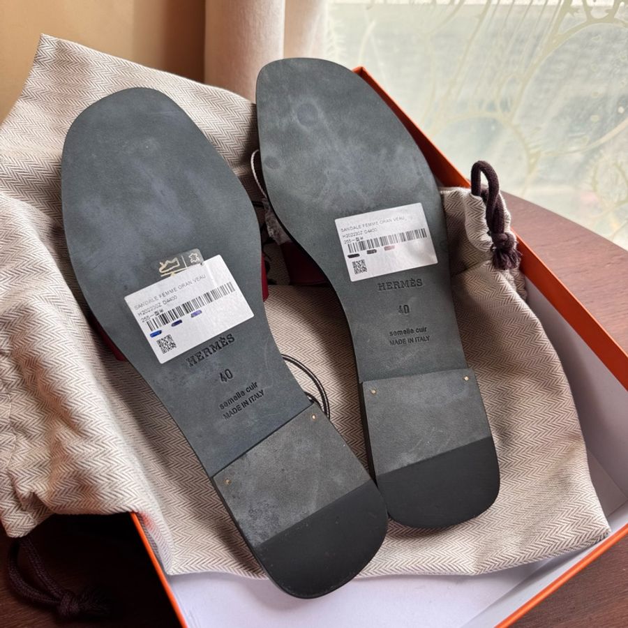 未使用閒置Hermes Oran 酒紅色 H拖鞋39碼-40碼可穿-4