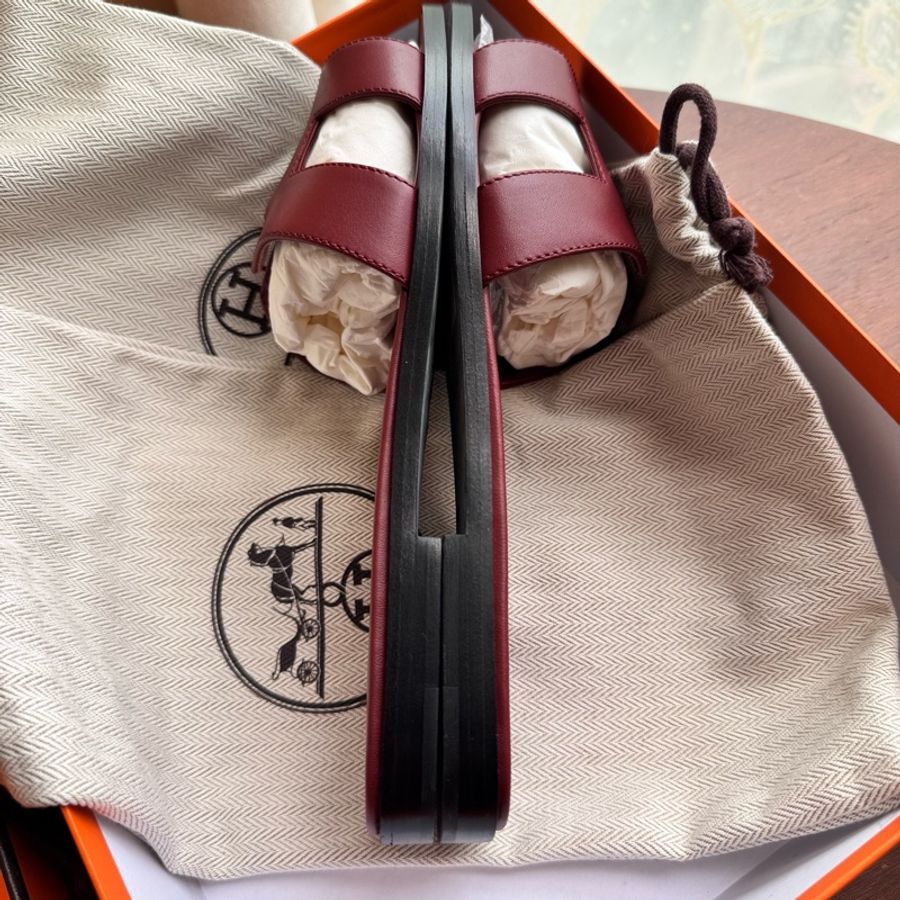 未使用閒置Hermes Oran 酒紅色 H拖鞋39碼-40碼可穿-7