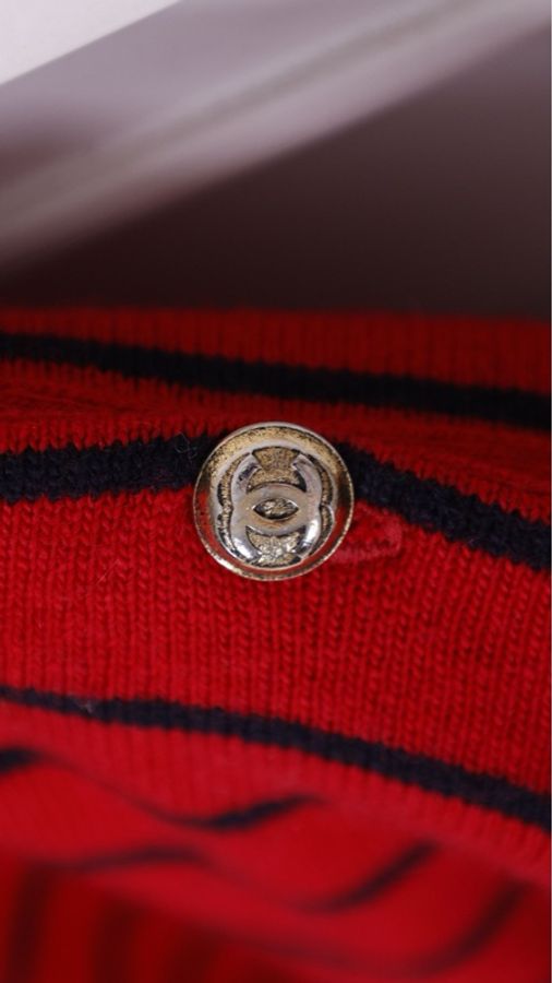 Chanel 红黑条纹针织圆领套头毛衣上衣-12