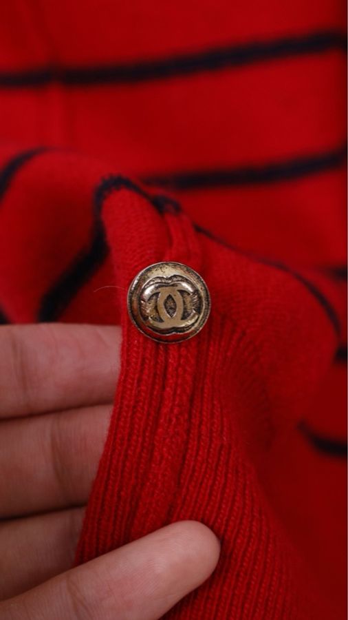 Chanel 红黑条纹针织圆领套头毛衣上衣-15