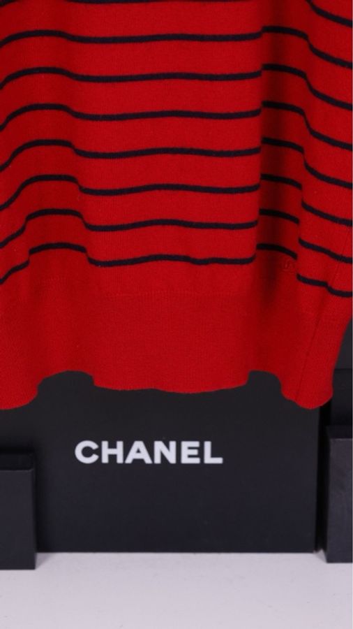 Chanel 红黑条纹针织圆领套头毛衣上衣-29