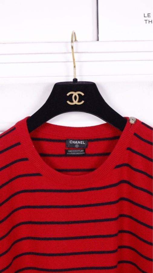 Chanel 红黑条纹针织圆领套头毛衣上衣-31