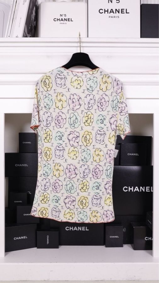 Chanel 98年彩虹山茶花涂鸦T恤短袖上衣-6
