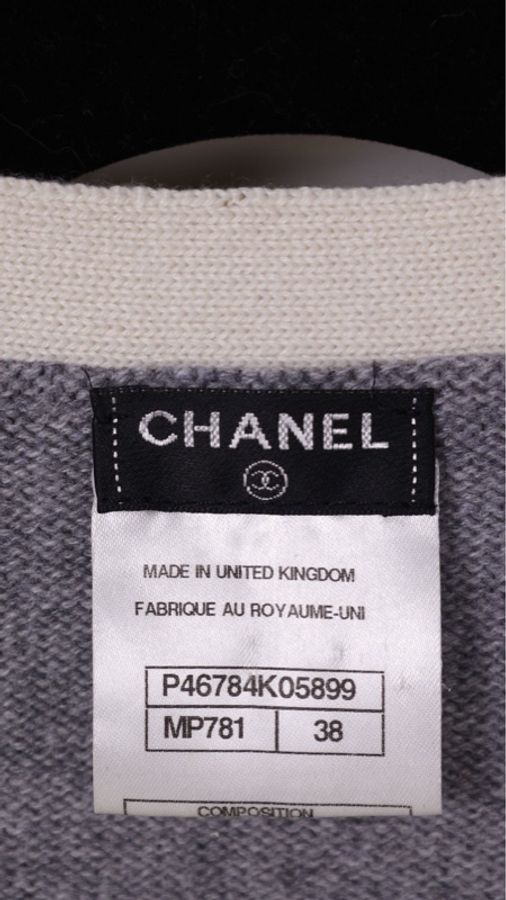 Chanel 13年灰色针织白色滚边山羊绒两口袋开衫外套-7