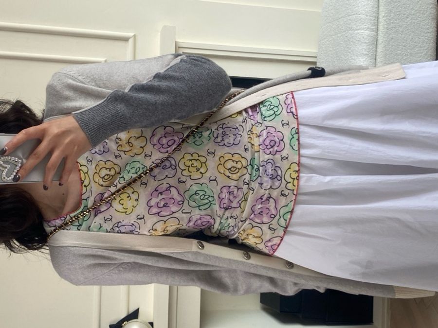 Chanel 13年灰色针织白色滚边山羊绒两口袋开衫外套-14