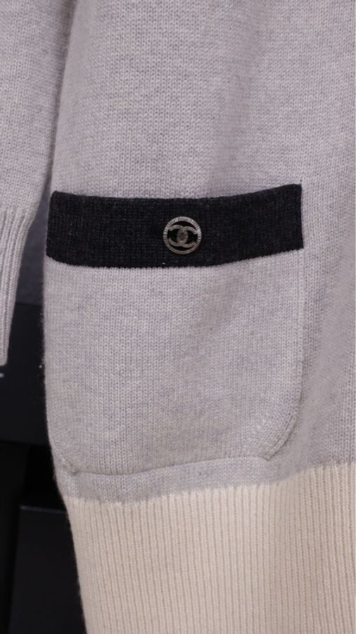 Chanel 13年灰色针织白色滚边山羊绒两口袋开衫外套-28