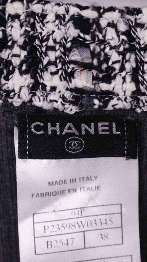 Chanel 04年灰色针织黑白格纹滚边两口袋开衫外套-12