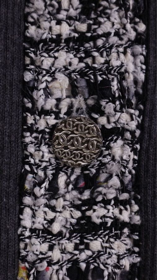 Chanel 04年灰色针织黑白格纹滚边两口袋开衫外套-29