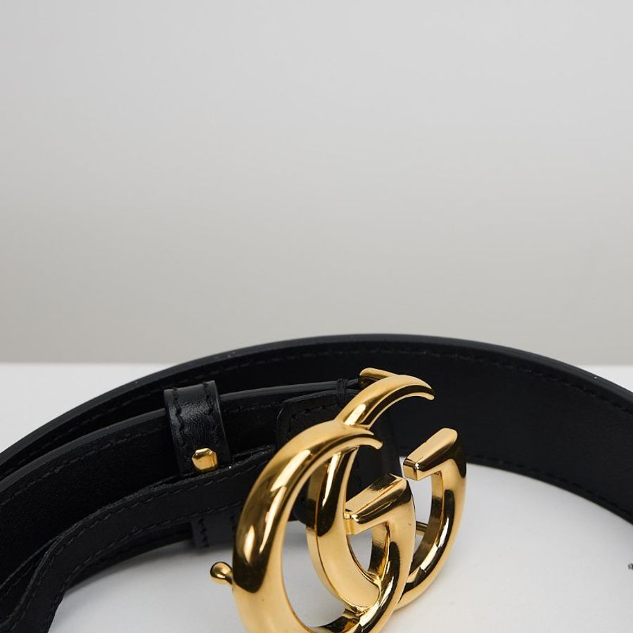 二手Gucci GG marmont 亮面黑金皮帶-4