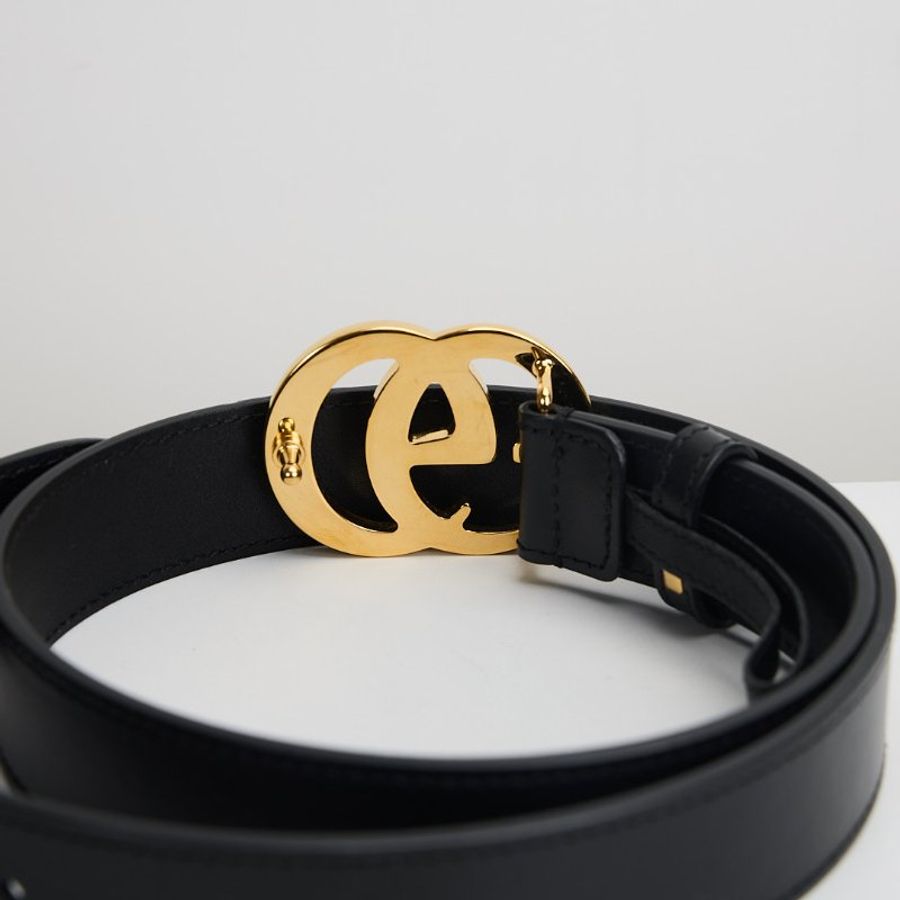 二手Gucci GG marmont 亮面黑金皮帶-5