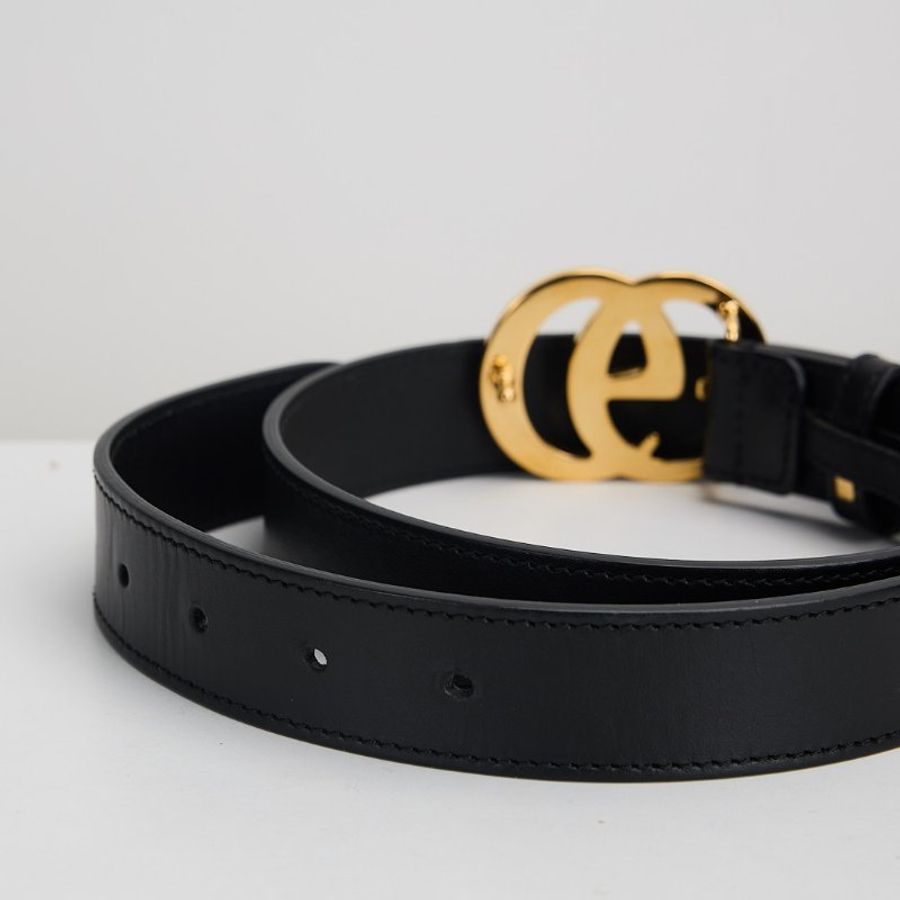 二手Gucci GG marmont 亮面黑金皮帶-6