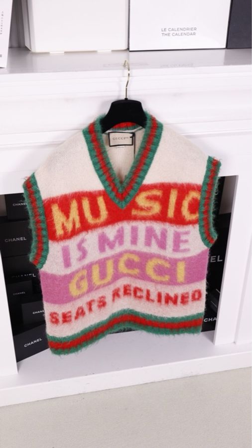 Gucci 100周年纪念款彩色拉绒马海毛字母针织马甲外套-6