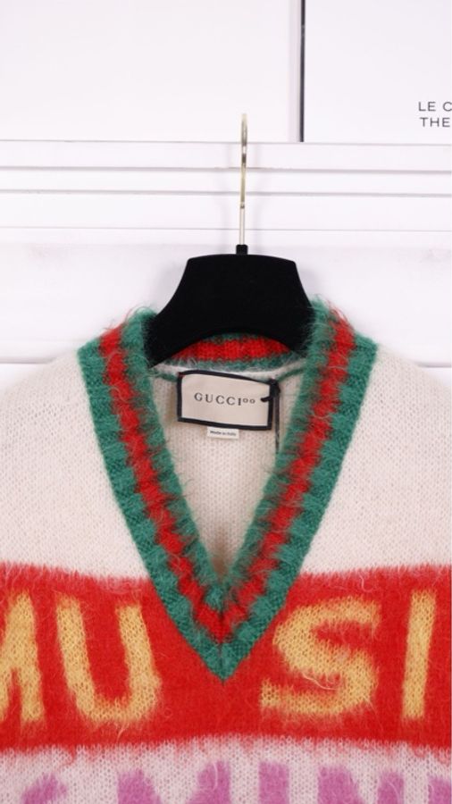 Gucci 100周年纪念款彩色拉绒马海毛字母针织马甲外套-22