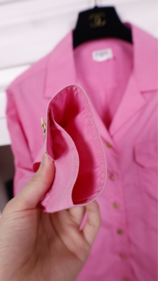 Chanel玫紫色金扣两口袋衬衫上衣外套-17