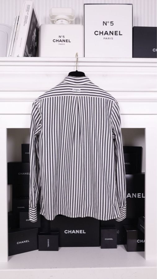 Chanel黑白条纹金扣衬衫上衣外套-1