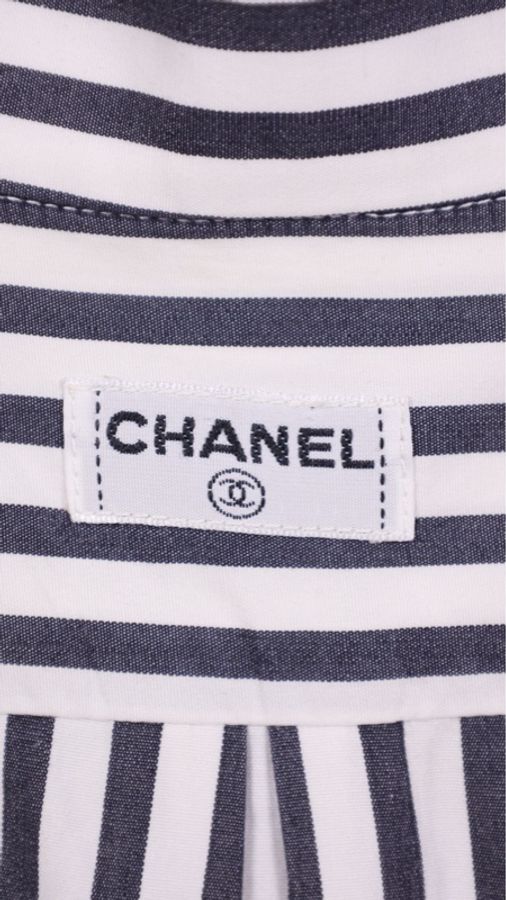 Chanel黑白条纹金扣衬衫上衣外套-6