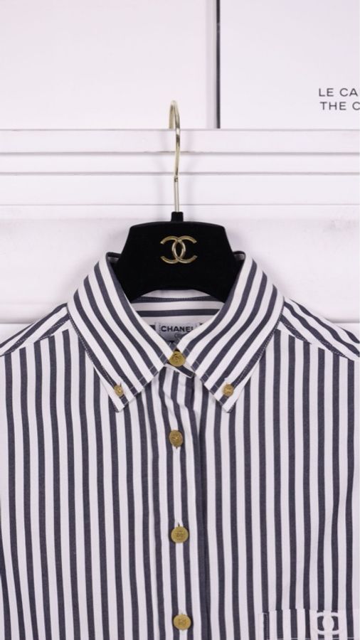 Chanel黑白条纹金扣衬衫上衣外套-24